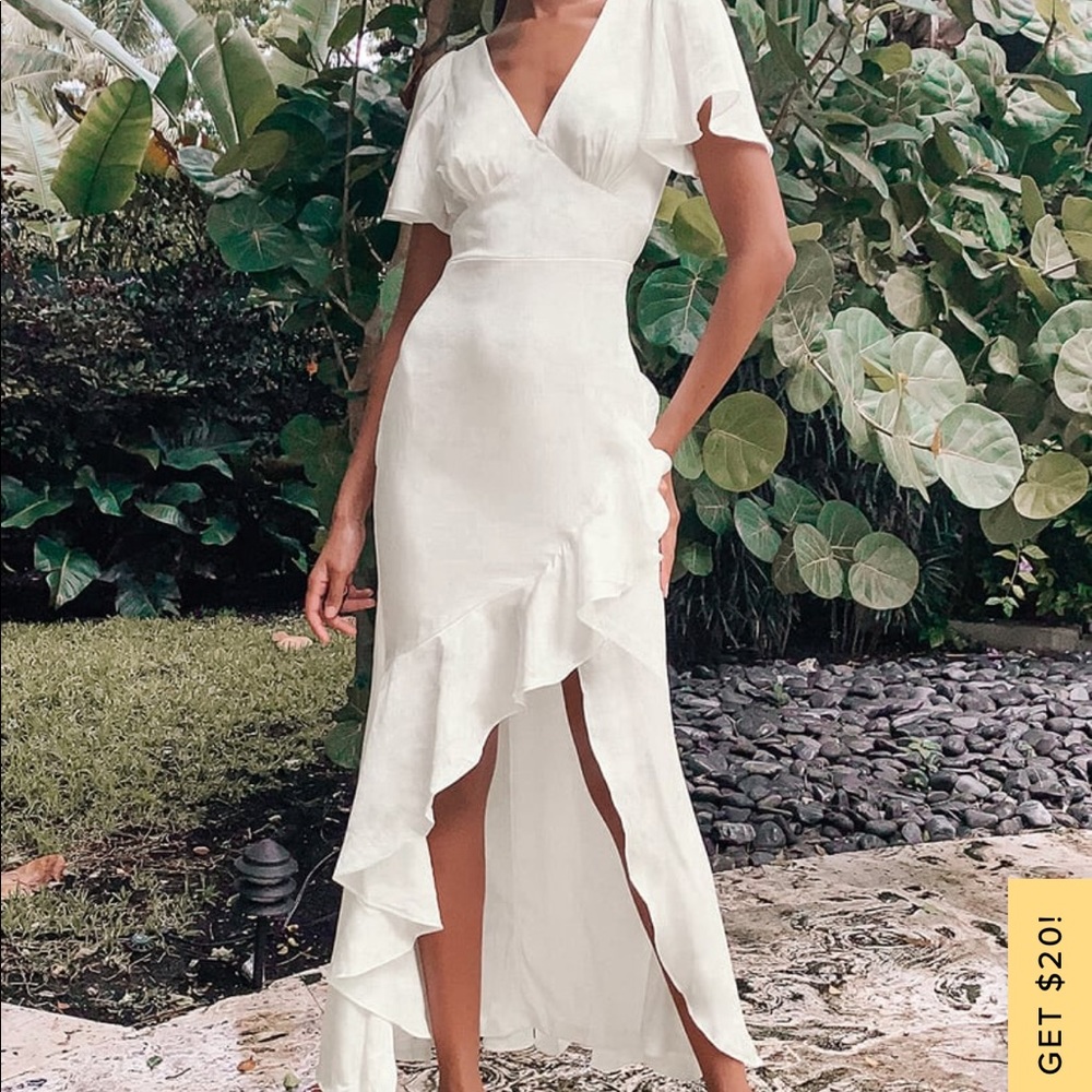 White Satin Ruffled Maxi Dress, Brand new from Lulus - Picture 1 of 3
